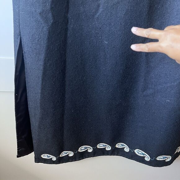 VTG Wool Long Black Coat Vest Jacket Women Small/Med Embroidered Paisley Floral - Picture 13 of 13